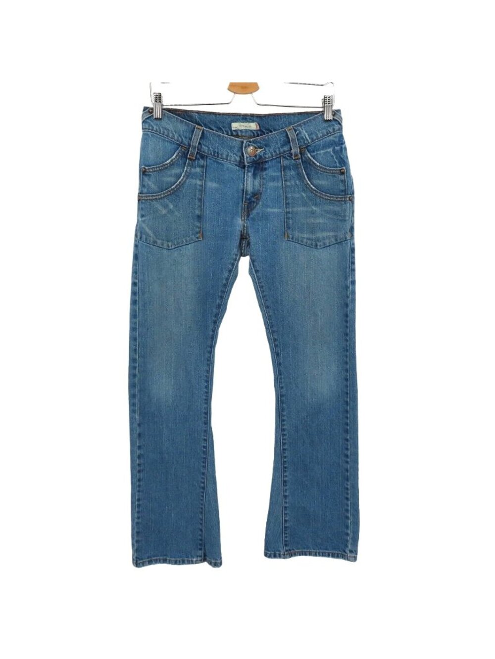 Levis Juniors 9 Blue Distressed Low Rise Flare Leg Denim Jeans Pants Y2K 2000s